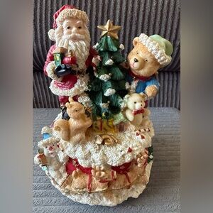 VTG Musical Figurine Holiday Decor with Santa and Bears Christmas Rotating